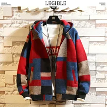 Wool Jacket Men Korean Wool Coats Man Warm Hooded Male Casual Hooded Red Plaid Woolen Winter Jacket Men 4XL 5XL