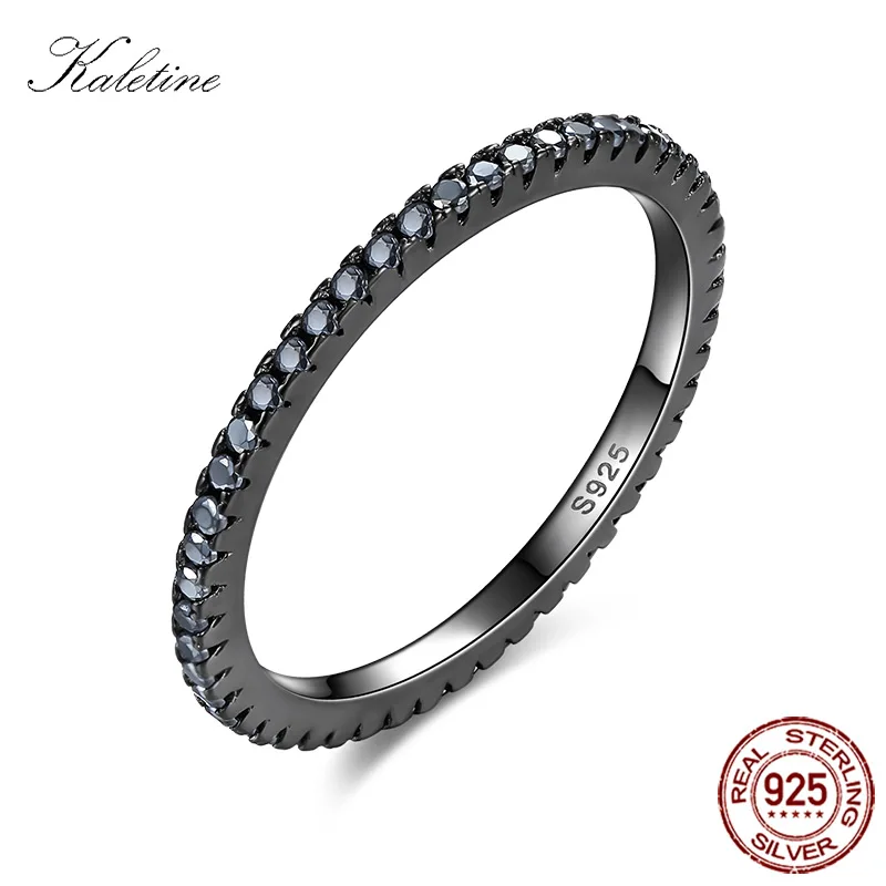 KALETINE 925 пробы серебряные кольца для женщин CZ Черное золото женские свадебные мужские кольца розовое золото ювелирные изделия allied express - Цвет основного камня: Black