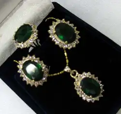 Зеленый циркониевый кристалл серьги & кольцо & ожерелье кулон набор нефритовые ювелирные изделия