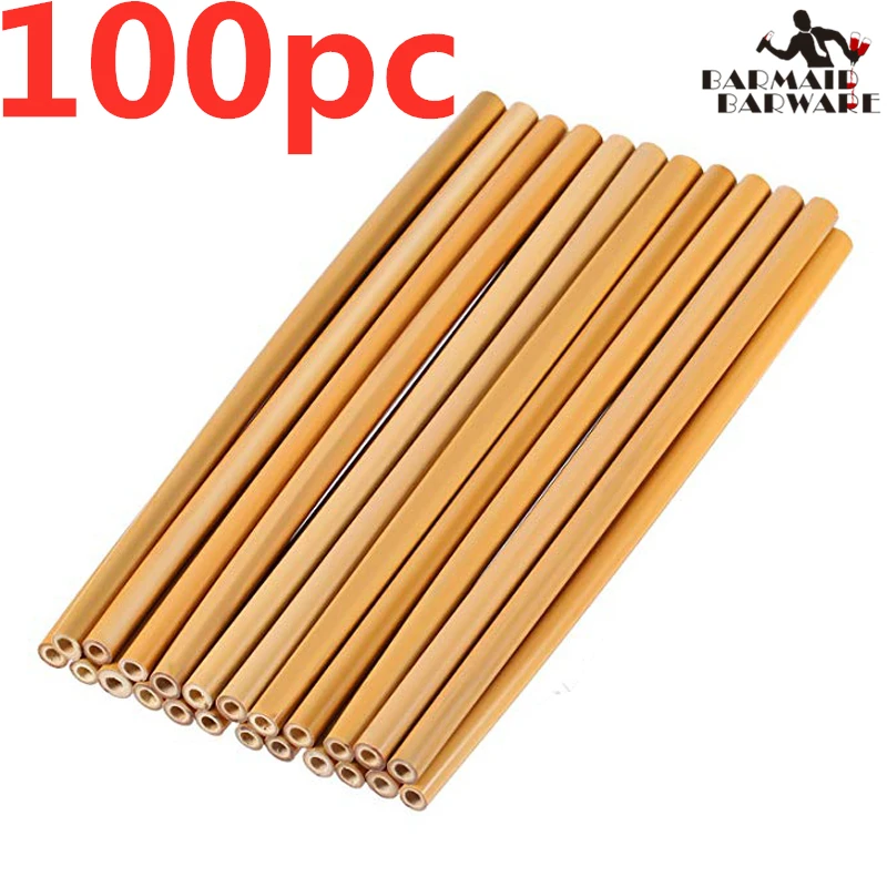 

100Pc/Set 20cm Bamboo Straw Reusable Straw Organic Bamboo Drinking Straw Natural Wood Straws For Party Birthday Wedding Bar Tool