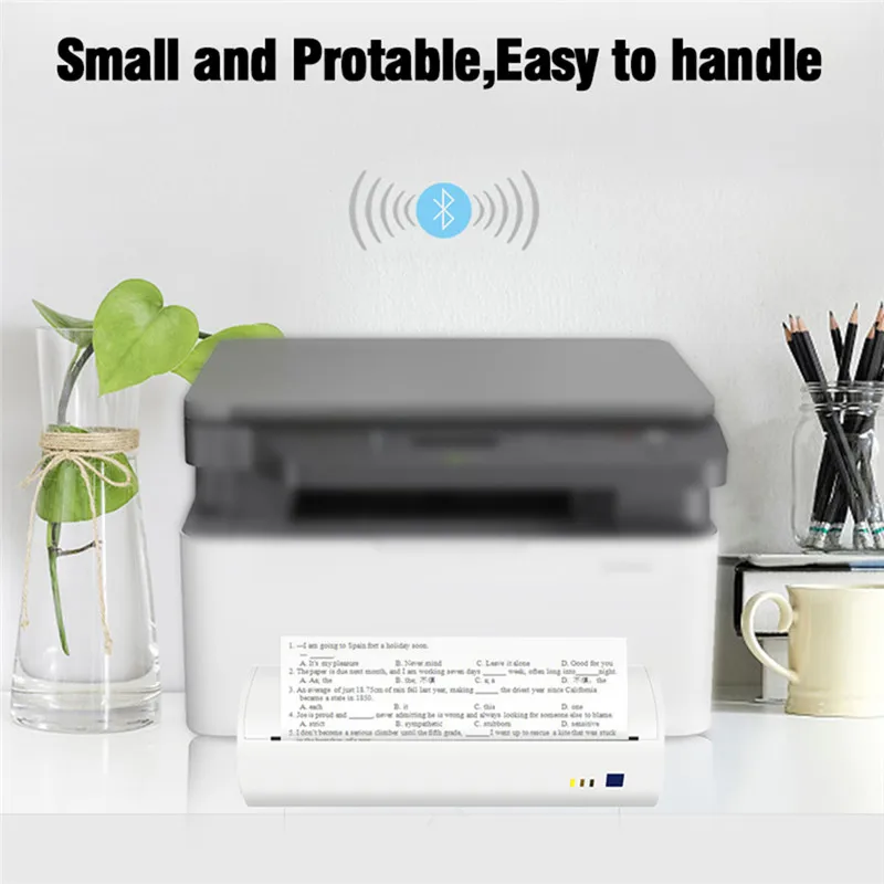 mini portable thermal printer Mini A4 Portable Wireless Bluetooth Thermal Printer Document Text Mobile Phone Printer Android iOS A4 Paper No need Ink or Toner sprocket portable photo printer