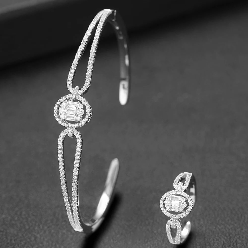 GODKI, роскошный серебряный браслет, набор колец, Ювелирные наборы для женщин, свадьба, Саудовская Аравия, помолвка, brincos para as mulheres - Окраска металла: Silver