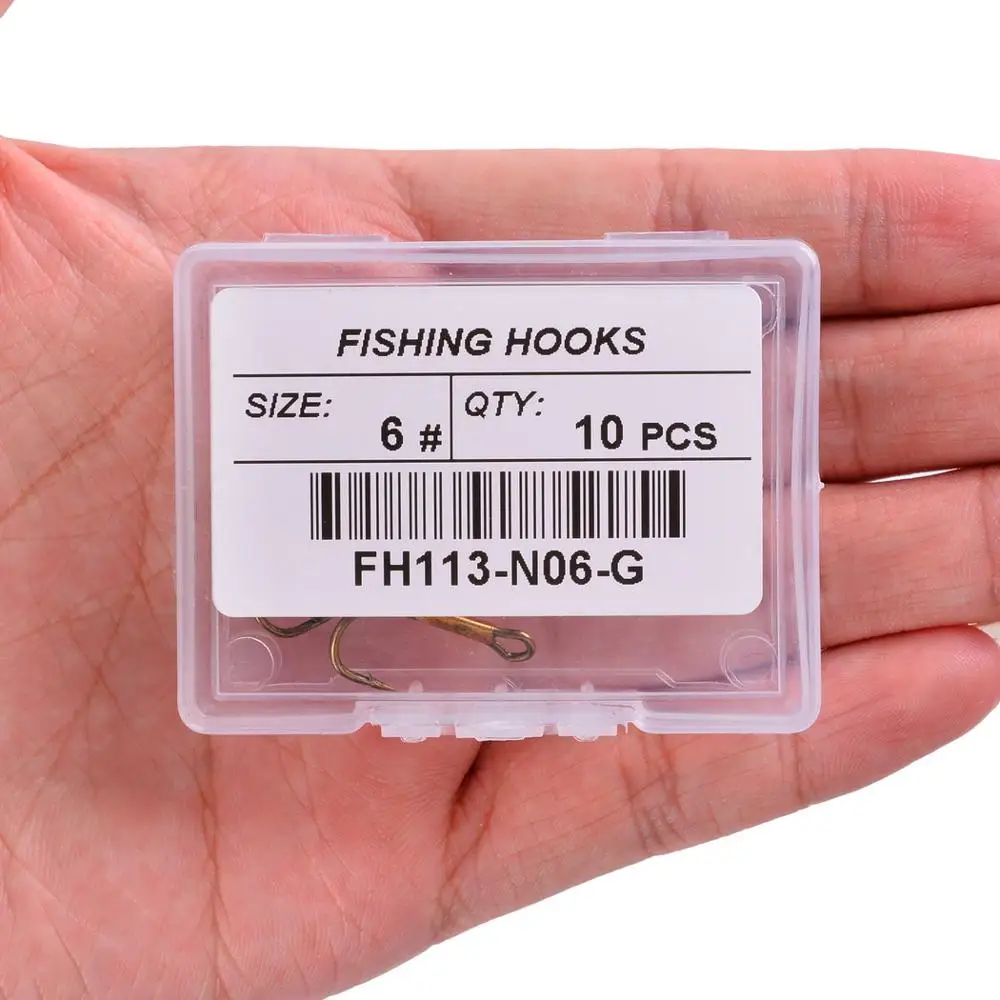 10pc / Box Fishing Hooks High Steel Carbon Treble Fishing Hook Round Folded  Saltwater Bass 3/0 # -10 # Fishhook Tackle Tools