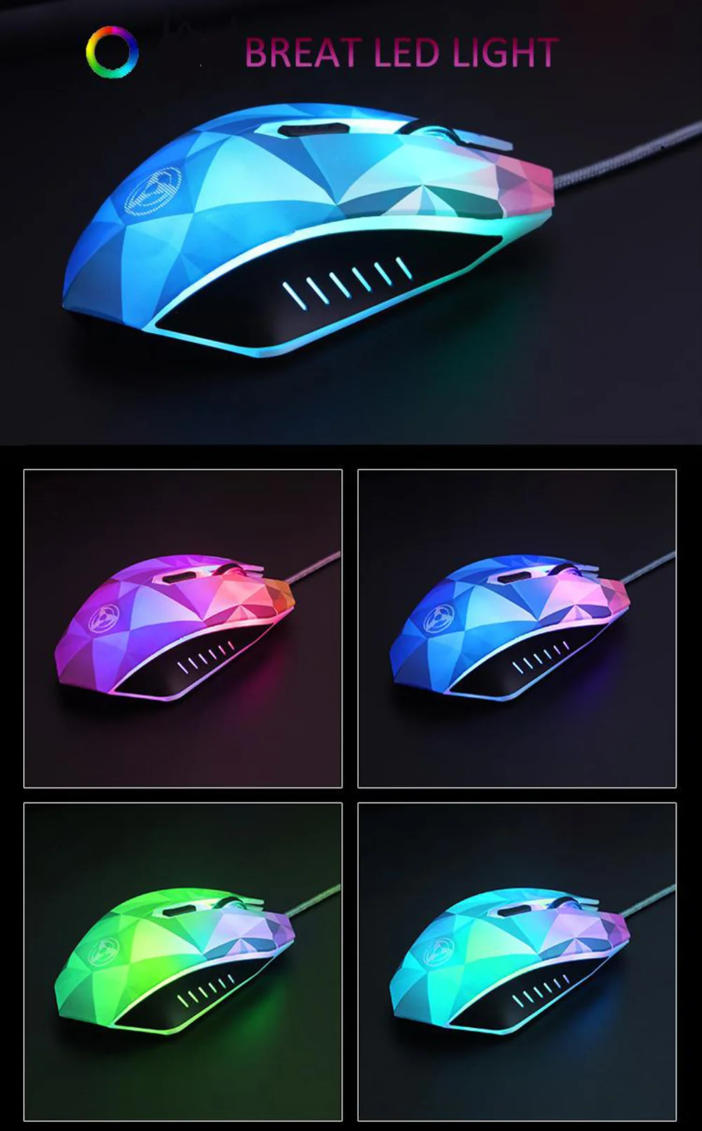 Zienstar-Проводная игровая мышь, usb-кабель с красочными баклами, до 3200 dpi для компьютера, ПК, ноутбука