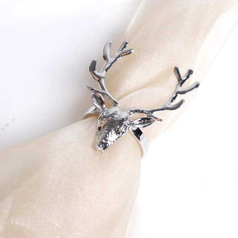 deer silver 6 шт. золото серебро олень голова салфетка Пряжка рождественское кольцо для салфетки в форме оленя кольцо отель декоративный рот ткань пряжка кольцо Металлическое для салфетки - Цвет: deer silver