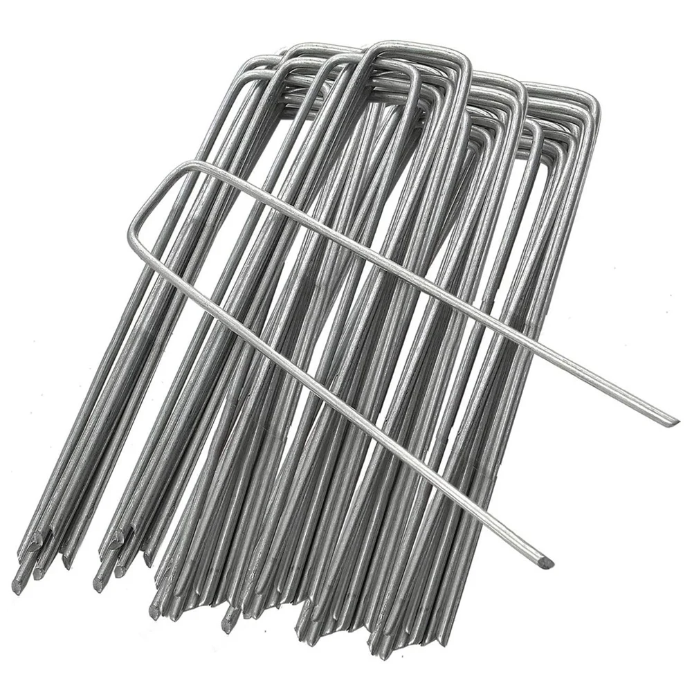 U-Shaped Galvanized Ground Anchors Stakes Pegs Pins Securing Lawn Farm Sod Weed Barrier Landscape Grass Fabric Netting