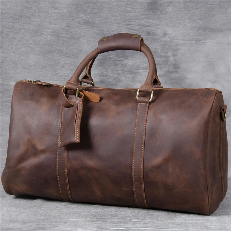 

Retro simple men's genuine leather travel bag first layer cowhide daily large capacity duffel bag Crazy horse leather handbag