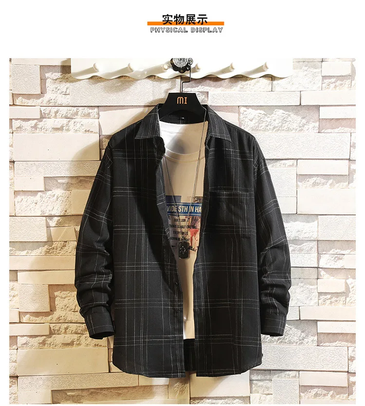 Casual Spring Autumn Plaid Shirt Men Long Sleeve High Quality 2019 Japan Style Loose Streetwear Plus Size M-5XL Clothes Casual Spring Autumn Plaid Shirt Men Long Sleeve High Quality 2019 Japan Style Loose Streetwear Plus Size M-5XL Clothes