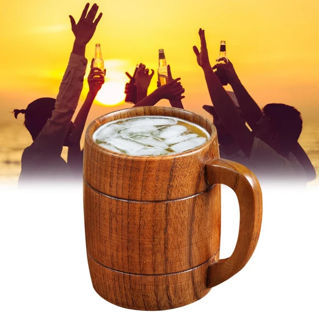 Wood Mug Tankard Beer Mug Drinking Cup Tea Cups Large for Men Women Gift