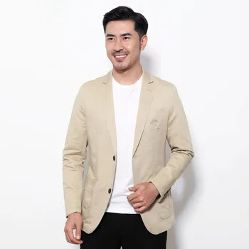 

Men Solid Blazer Spring Autumn Cotton Full Sleeve Blazer Jacket Smart Casual Vintage Blazer Suit Masculine Double Button L-4XL