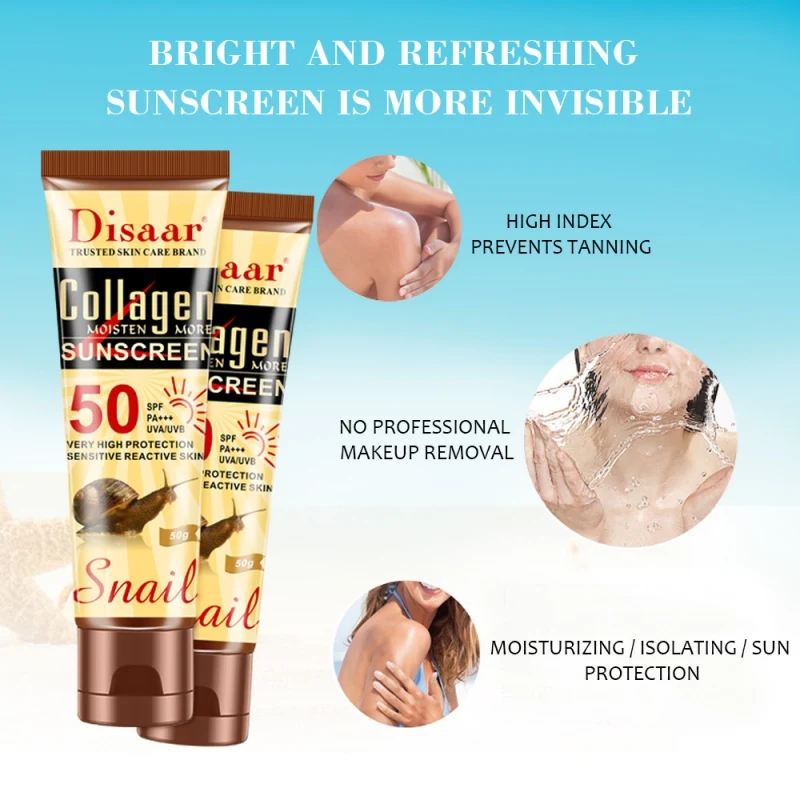 Отбеливающий антивозрастной контроль масла SPF 50 для ухода за кожей лица Коллаген экстракт из улиток солнцезащитный крем Увлажняющий анти-УФ крем от солнца FW65