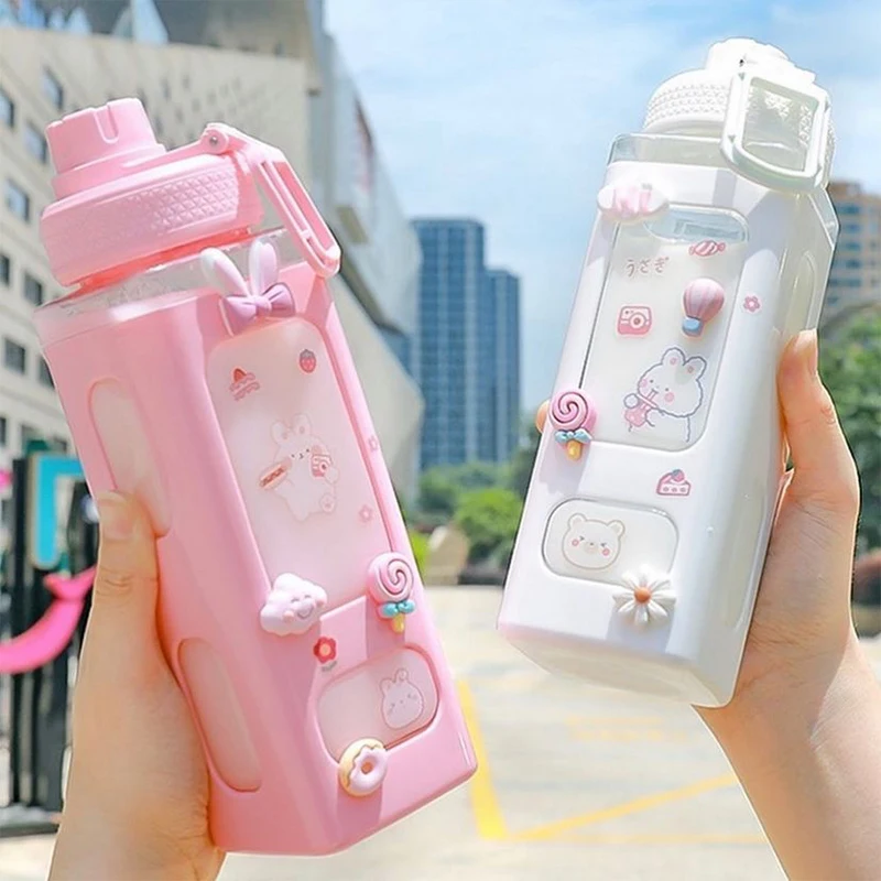 Kawaii Bear Пастельная бутылка для воды с 3D наклейкой 700 мл/900 мл пластиковая дорожная