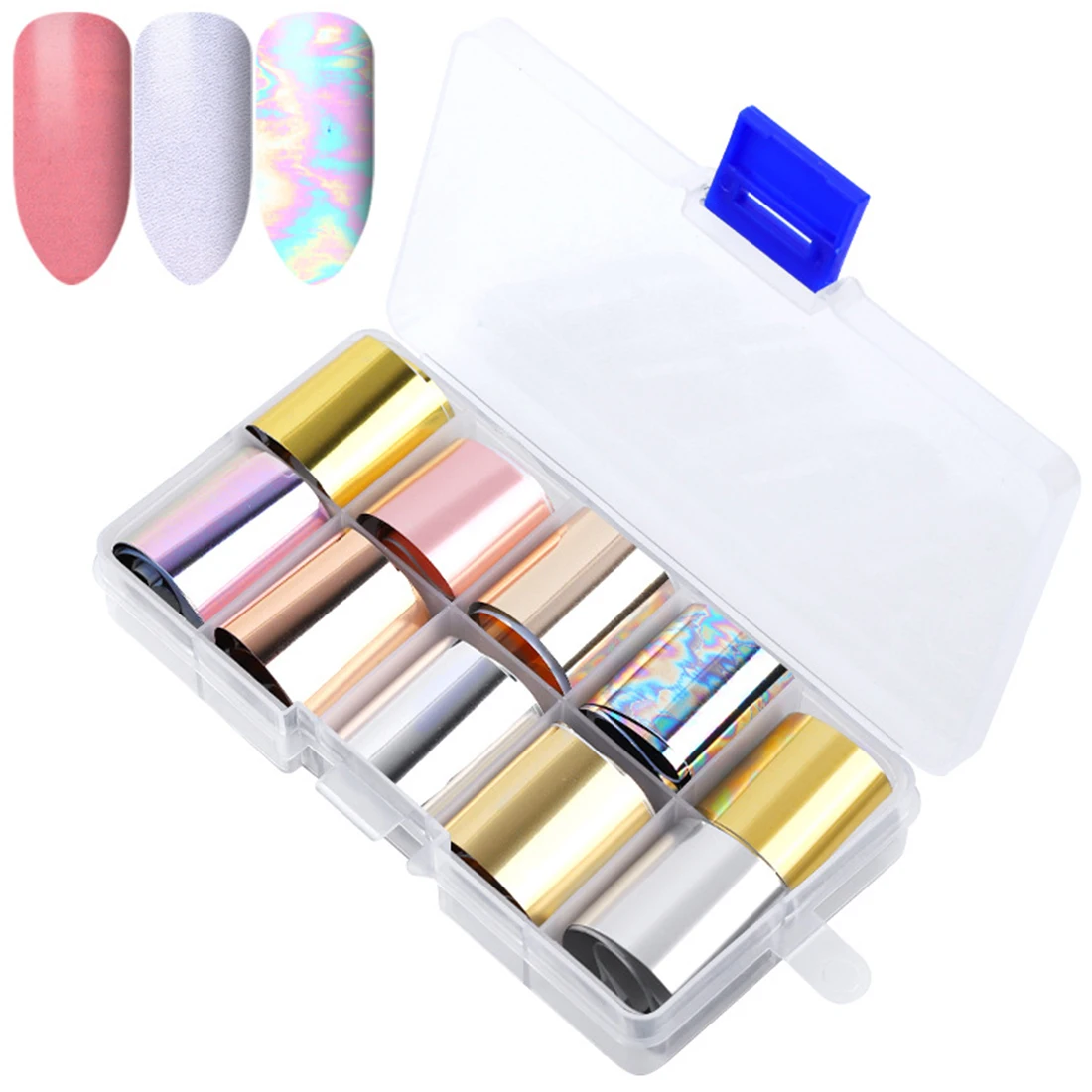 10Pcs Holographic Nail Foil Set Transparent AB Color Transfer Sticker Decorations Mix Designs Manicure Nail Art Decals