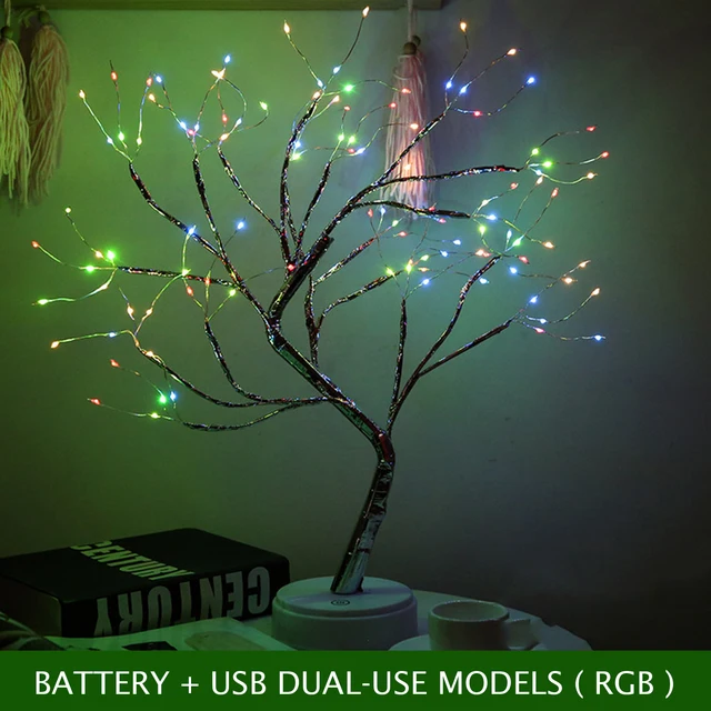 LED Night Light Tabletop Bonsai Tree Light Lamp USB or Touch Switch Copper Wire Bedside Light