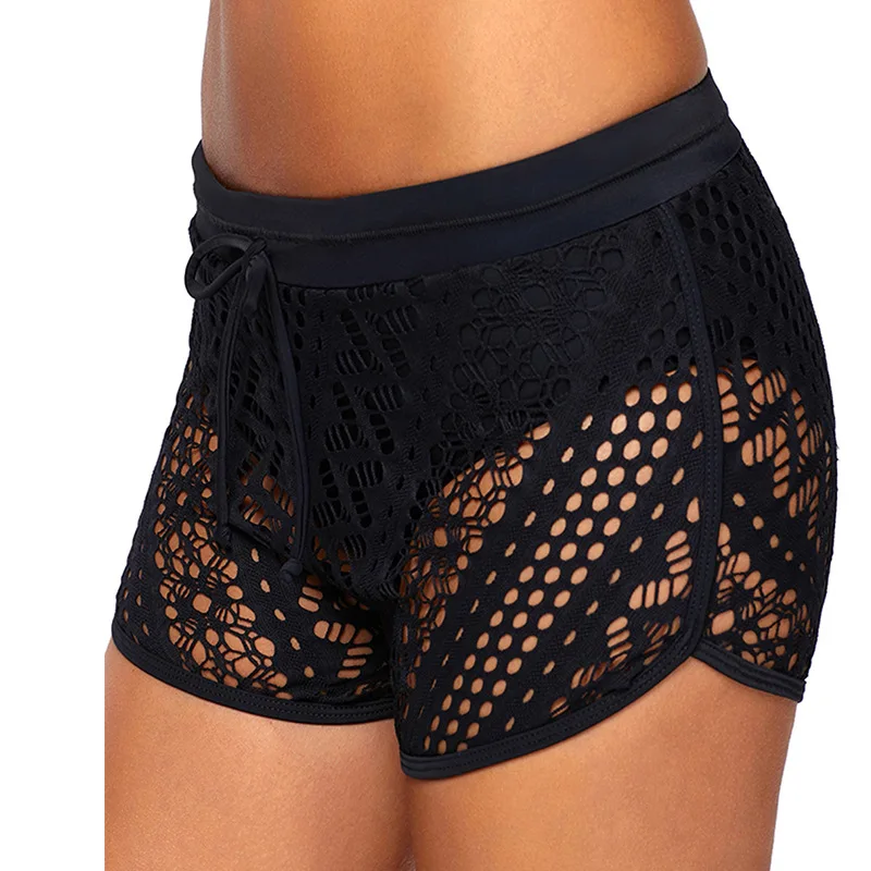 

Lace Swimming Trunks Women's Europe And America Solid Color Hollow out And Lining Four Corners Bikini 410572