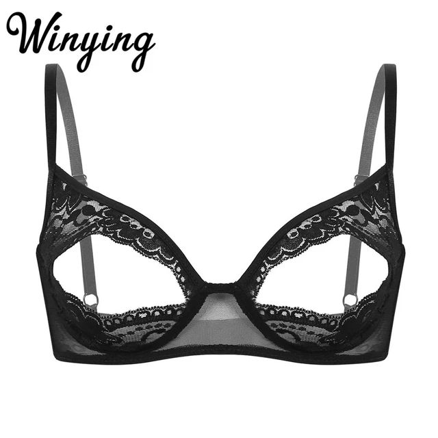 Women Sexy Lingerie Sheer Lace Floral Adjustable Straps Nipple