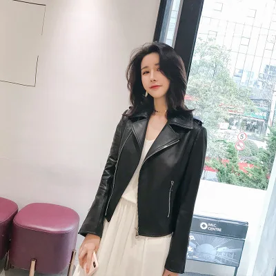 MESHARE  Women Spring Genuine Real Sheep Leather Jacket R2