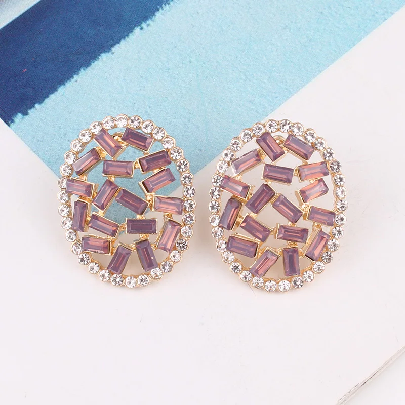opal purple LUBOV, модные геометрические серьги-гвоздики, роскошные золотые, серебряные, прямоугольные стразы, серьги для женщин, вечерние ювелирные изделия, подарок - Окраска металла: opal purple