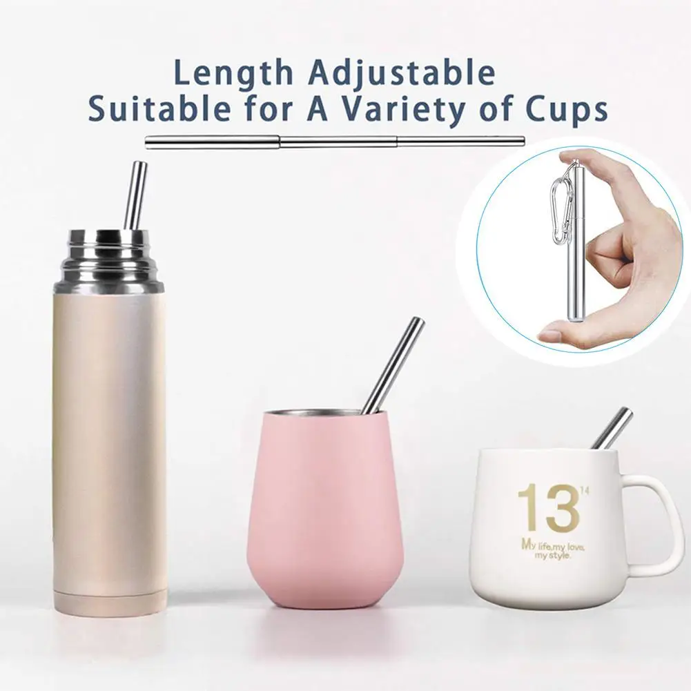 

Telescopic Reusable Straws Portable Straws with Case Cleaning Brush Stainless Steel for Outdoors Camping Reusable Metal Drinking