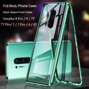 Перейти на Алиэкспресс и купить Для Oneplus 8 5G Магнитный чехол Oneplus8 360 двухсторонний чехол из закаленного стекла для Oneplus 8 Pro 5G 7T 7 Pro 6T металлический чехол-бампер