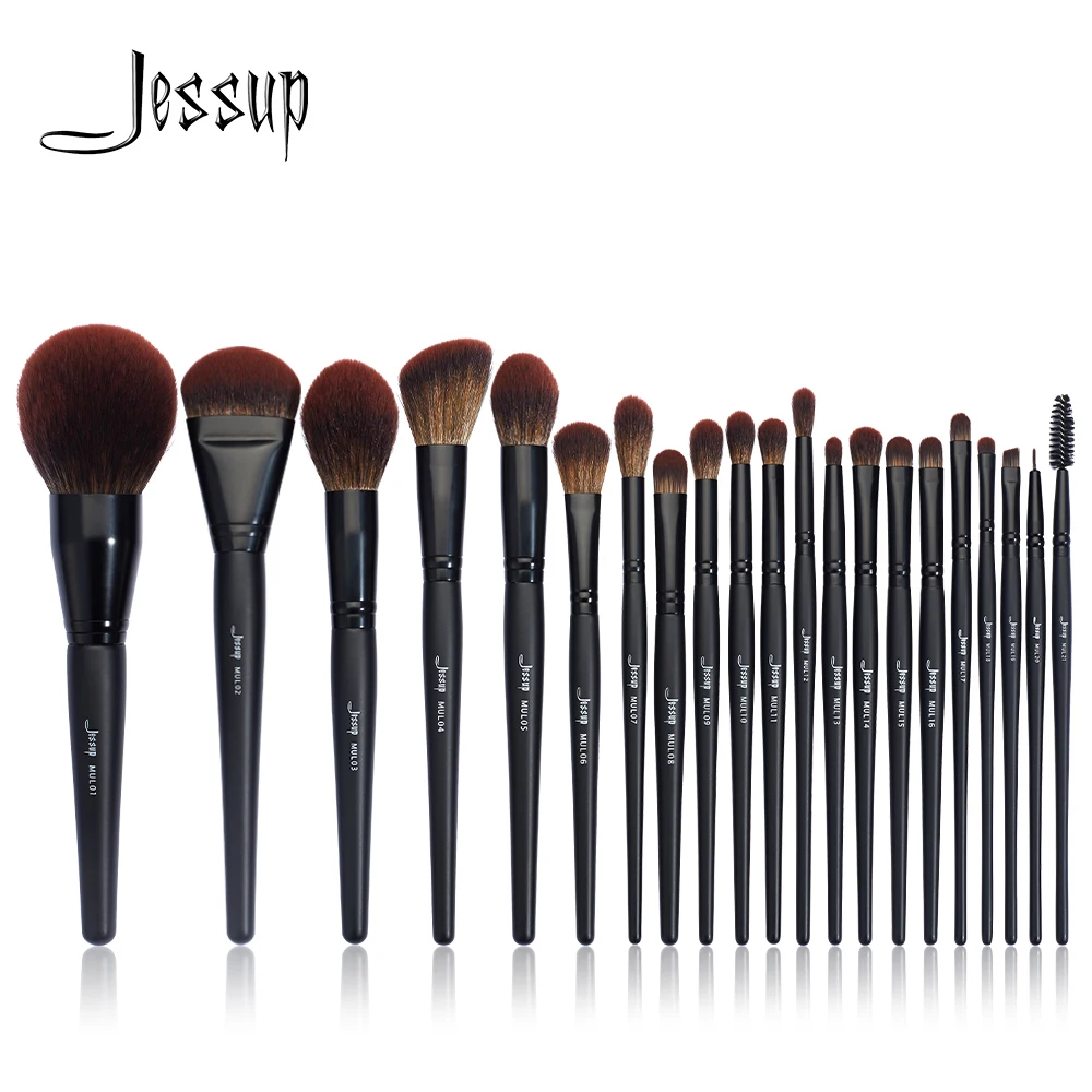 Jessup brochas de maquillaje Phantom Black 3 21 uds, brocha para base en polvo, corrector, sombra de ojos, pelo sintético|rizador de pestañas| - AliExpress