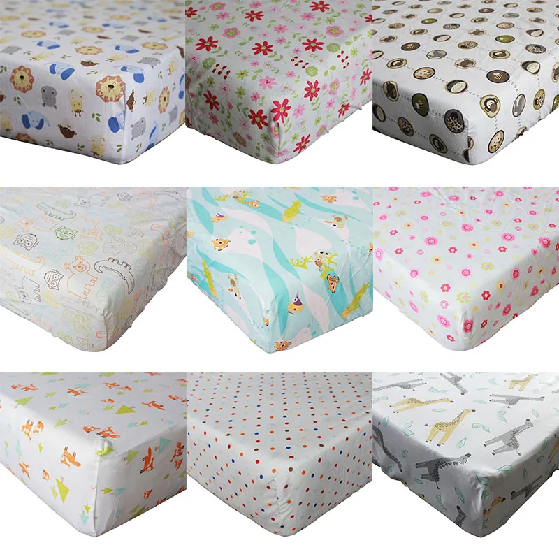 Drap-housse en coton 100% coton | Couverture de matelas de bébé doux et respirant, protection de matelas de bébé imprimé de dessin animé de nouveau-né, literie infantile 71*132*22