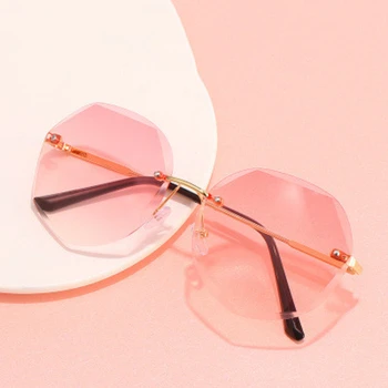 

nauq vintage polygon Frameless Trimming Sunglasses Women 2020 luxury brand trend round frame Gradient sun glasses pink mirror