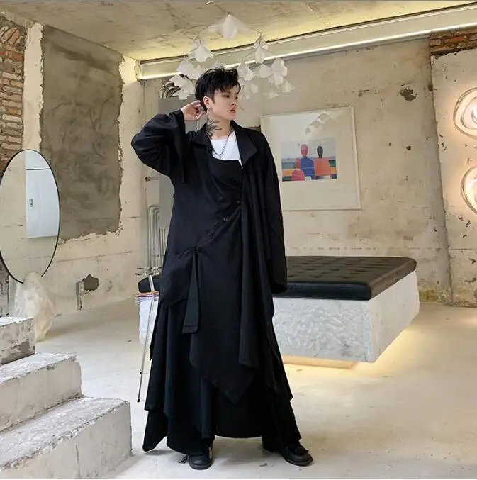 S-XL! Темный тренд, однотонный необычный однобортный длинный Тренч cscadioat