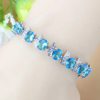 

7-Colors Silver Color Now Hot Selling Natural Blue Zircon Bracelet Health Fashion Jewelry For Women Free Jewelry Box