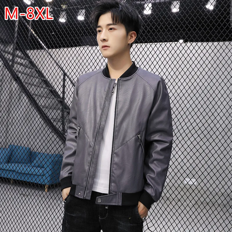 

Motorcycle Jacket Men Faux Leather 2020 Coat Mens PU Black Grey Slim Fit Korean Spring Autumn Man Plus Size 6XL 7XL 8XL Clothes