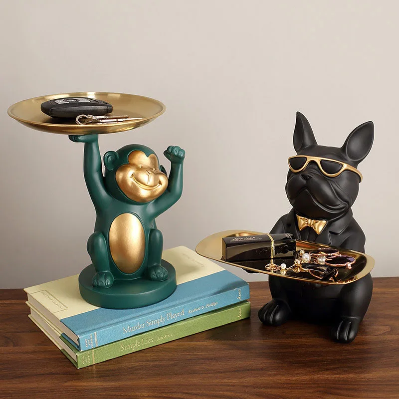 

Modern minimalist personality bulldog tray decoration porch key storage box porch living room wine cabinet decorations