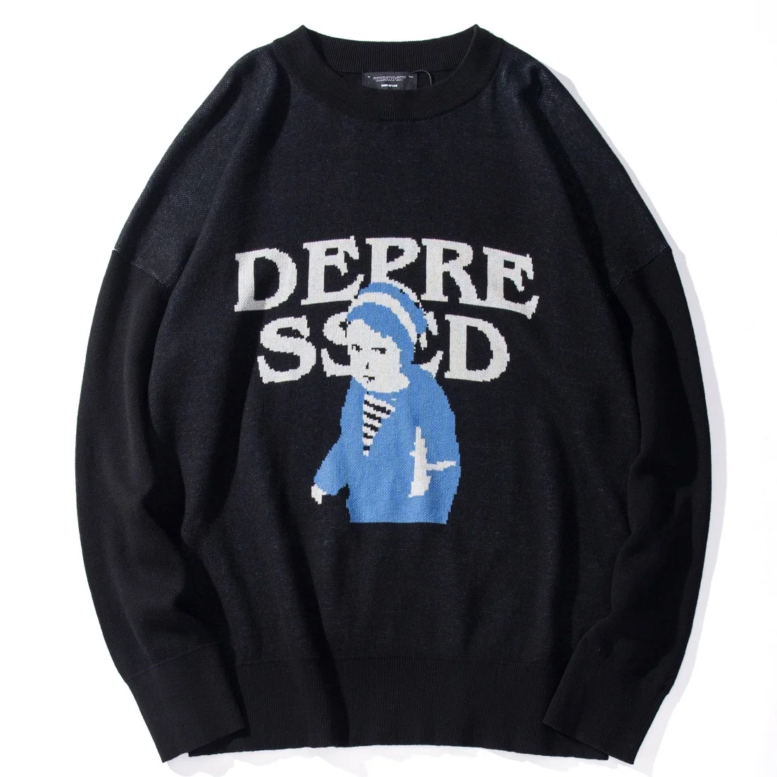 Print Sweaters Men Autumn High Streetwear Fashion Mens Hip Hop Pullovers Round Neck Vintage Sweaters