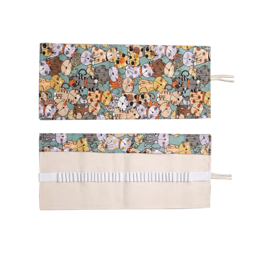 Cute Cartoon Cat School Pencil Case Canvas Penalty 36/48/72 Holes Roll Pencilcase Large Pen Pencil Bag Office Supplies