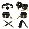 5pcs/set BDSM Bondage Handcuffs Black Ankle Cuff Restraints Leather Whip And Mouth Gag Ball Sex Adult Erotic Toys For Couples 1