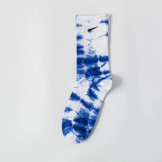 New Fashion Tie-dye Men and Women Socks Cotton Colorful Vortex Hook 19 Styles HipHop Skateboard Funny Happy Soft Girls Sockings Blue