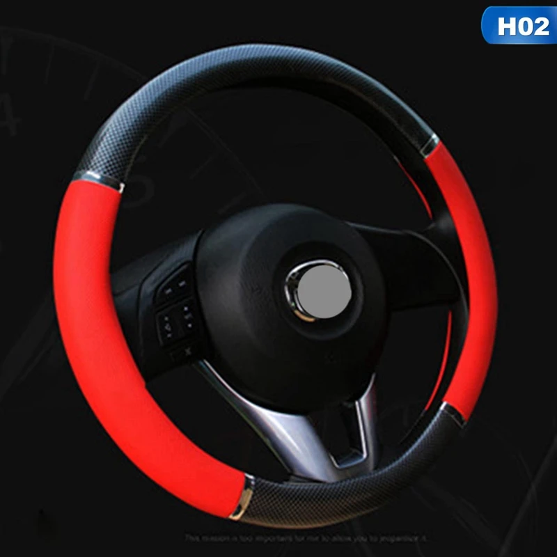 Carbon Fiber Pattern Peach Wood Car Steering Wheel Covers Four Season Universal Leather Steering Wheel Protector 38cm - Color Name: H02