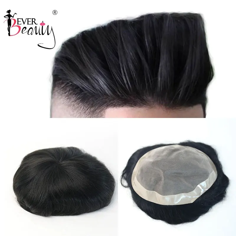 Promoción Sistema de cabello tupé para hombres, 100% de cabello Natural, liso, indio, Remy, de encaje y PU, n. ° 3, Mono Ever Beauty jlOxn0N0L