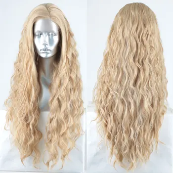 

Bombshell Mix Blonde Water Wave Synthetic Lace Front Wig Heat Resistant Fiber Hair Natural Hairline Side Parting For Women Wigs