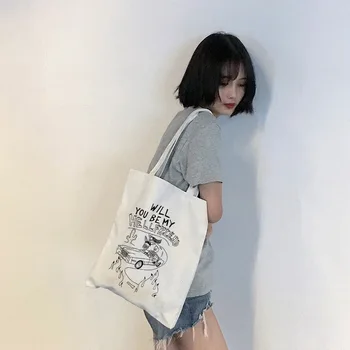 

Goth Dark Aesthetic Print Women Canvas Bags Female Gothic Shopping Eco Reusable Foldable Shoulder Bag Harajuku Handbag Tote