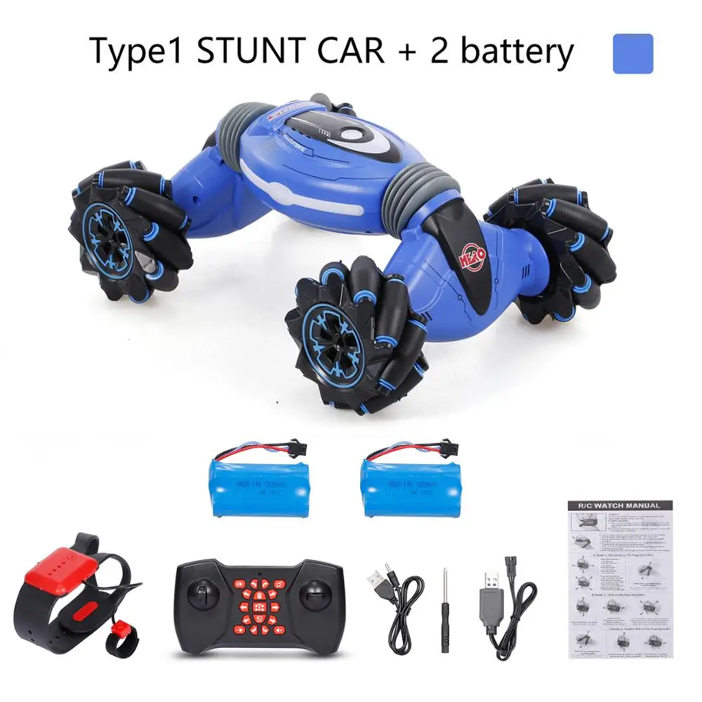 Type1 Blue 2B Пульт дистанционного управления 4WD RC Stunt Car датчик жестов часы контроль светильник музыка Дрифт танцы Вождение трансформаторы RC автомобиль игрушка для детей - Цвет: Type1 Blue 2B