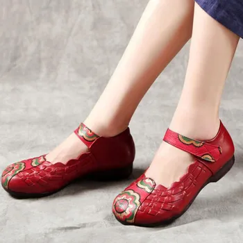 

Women Real Leather Shoes Mother Loafers Soft Leisure Flats Female Shallow mouth National Wind Hand weaving Women's shoes y2