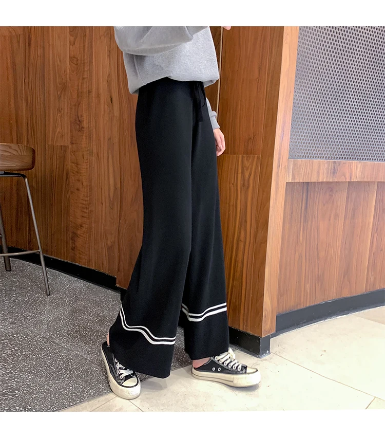 Jielur осень Pantalones Mujer Cintura Alta НОВЫЕ шикарные обтягивающие свободные трикотажные джоггеры женские широкие черные Простые штаны