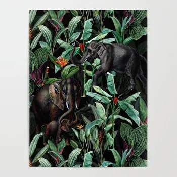 

Two Black Elephant Animal Green Leaf Wall Art Home Decoration Canvas Paintings Pictures HD Prints Modular Poster For Living Room