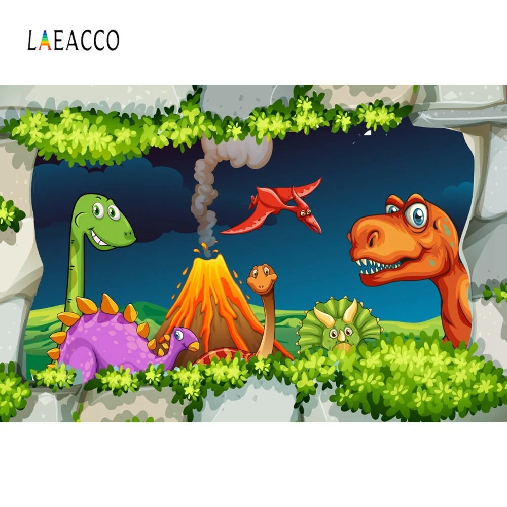 

Laeacco Cartoon Animals Children Birthday Party Photography Backdrop Dinosaur Jungle Photographic Background For Photo Studio