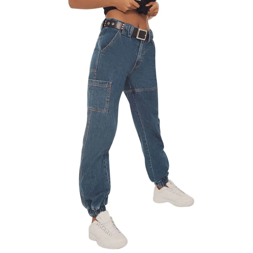 Модные Джинсы бойфренда для женщин джинсы с карманами джинсовые женские штаны карандаш со средней посадкой свободные шаровары женские