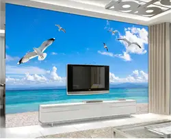 custom mural Photo wallpaper Modern sea landscape blue sky white clouds seagulls home decor 3d wallpaper for walls in rolls