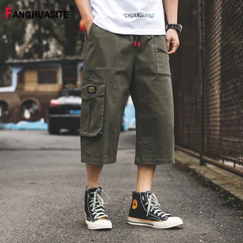 

Men's Calf-Length Pants Spring Fashion Big Pocket Cotton Cargo Pants Streetwear Elastic Waist Hip Hop Jogging Casual Pants A955