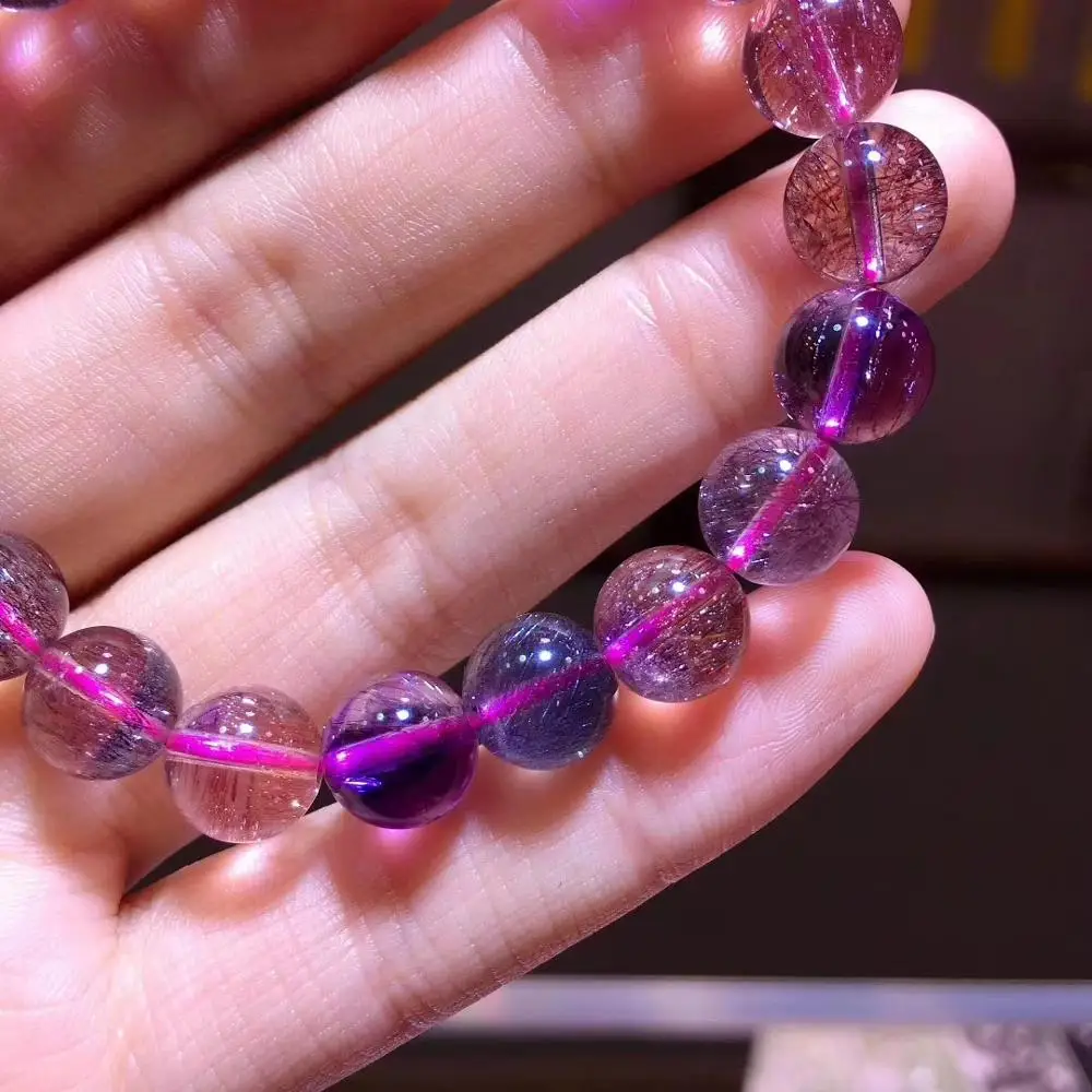 9,6 мм Топ натуральный супер семь 7 мелодий камень Lepidocrocite Кварц Браслет Кристалл Круглый бисер для женщин сертификат AAAAA