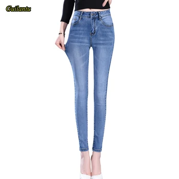 

Guilantu Spring And Autumn High Waist Stretch Mom Jeans Woman Button With Zipper Skinny Pencil Pants 2019 Casual Women Trousers