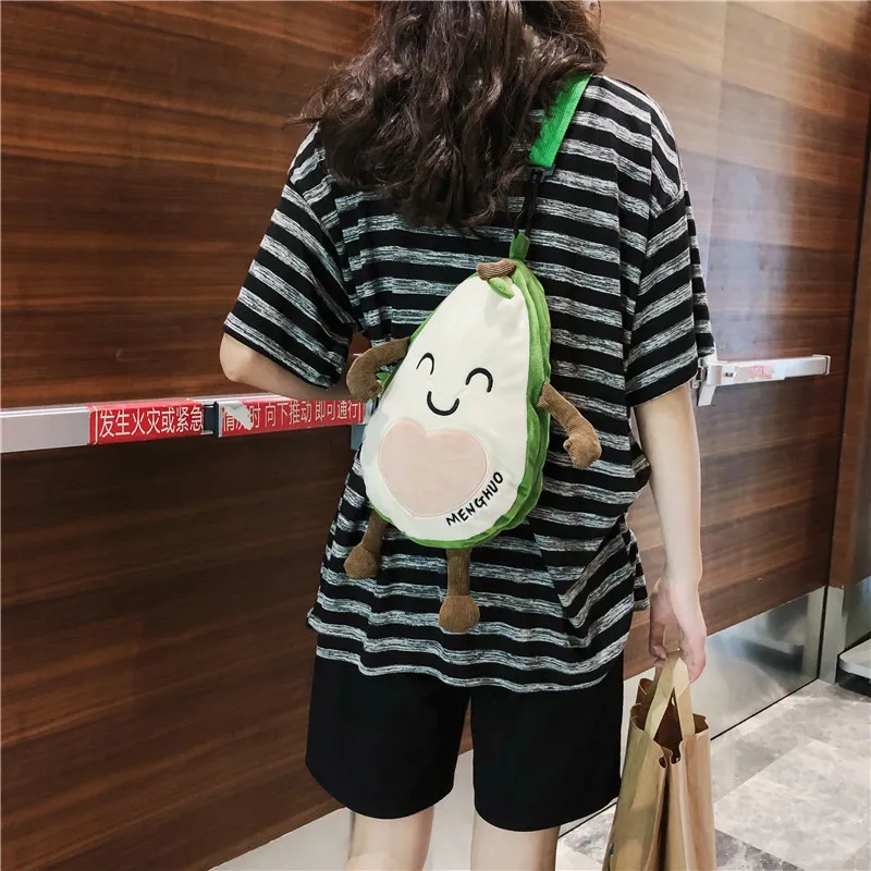 Menghuo Solid Flannel Shoulder Bags Female Fruits Women Handbag Travel Daily Bag for Girls Crossbody Shoulder Bag Mochilas